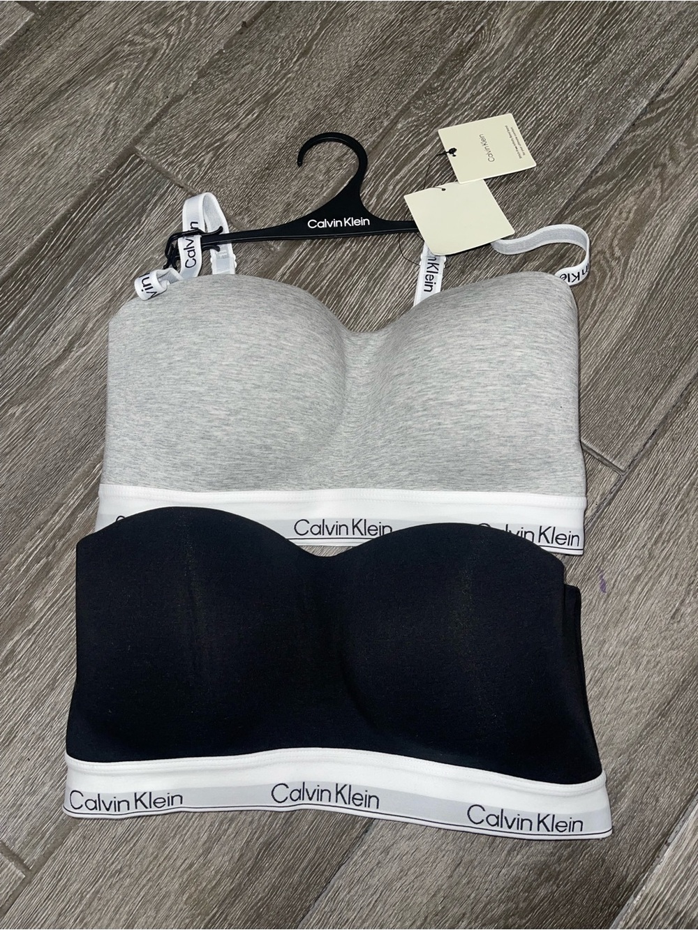 Calvin Klein Gray Heather & Black Strapless Bandeau 2-Pack Size L